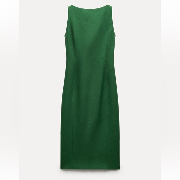 NWT ZARA WOMAN SLEEVELESS ZW COLLECTION MIDI DRESS WITH SLIT GREEN Size S - Picture 1 of 5
